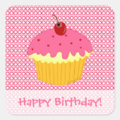 Gefeliciteerd! Roze Cupcake Stickers (Voorkant)