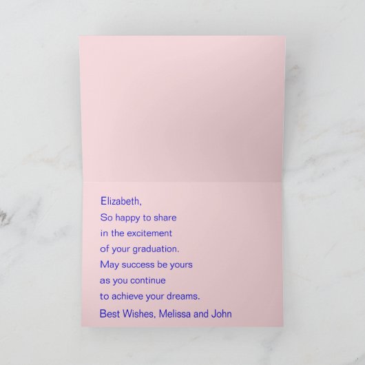 Gefeliciteerd Roze en Blauwe Naam Afstuderen Kaart (Binnen)