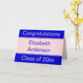 Gefeliciteerd Roze en Blauwe Naam Afstuderen Kaart (Gele Bloem)