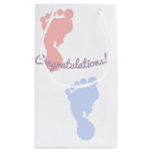 Gefeliciteerd Roze en Blauwe Voetafdrukken Patroon Klein Cadeauzakje (Achterkant)