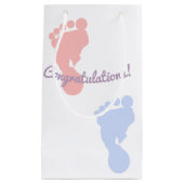 Gefeliciteerd Roze en Blauwe Voetafdrukken Patroon Klein Cadeauzakje (Voorkant)