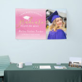 Gefeliciteerd Roze Gold Foto Afstuderen Spandoek (Beurs)