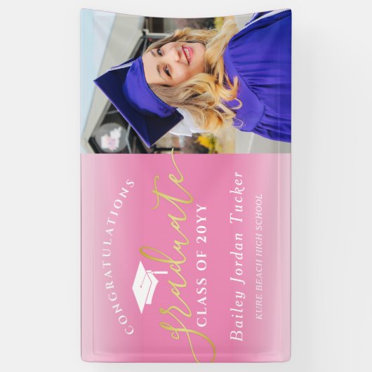 Gefeliciteerd Roze Gold Foto Afstuderen Spandoek (Verticaal)