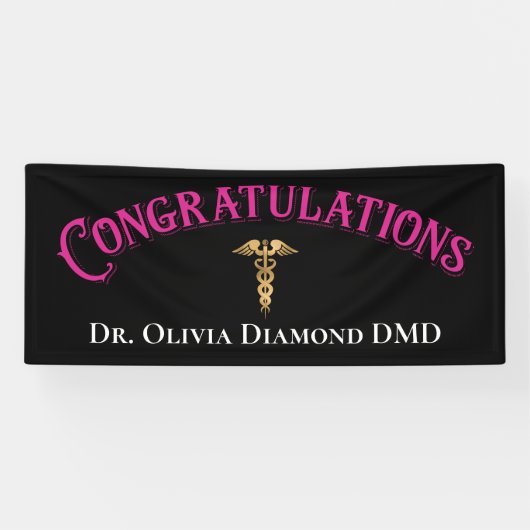 Gefeliciteerd, roze goudtandarts moderne tandheelk spandoek (Horizontaal)