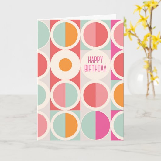 Gefeliciteerd | Roze Oranje Blauw Geometrisch Kaart (Gele Bloem)