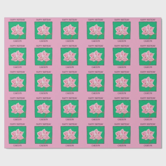 Gefeliciteerd, roze orchidebloem, jouw naam cadeaupapier (Vlak)