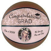 Gefeliciteerd Roze Ornament Afstudeerfoto Basketbal (Voorkant)