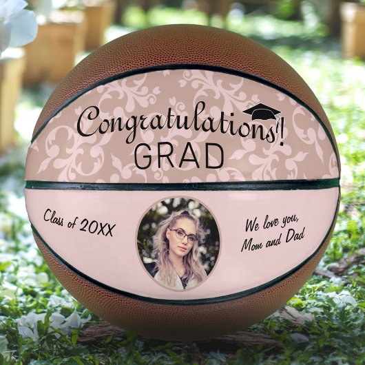 Gefeliciteerd Roze Ornament Afstudeerfoto Basketbal