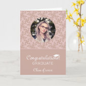 Gefeliciteerd Roze Rococo Afstudeerfoto Kaart (Gele Bloem)