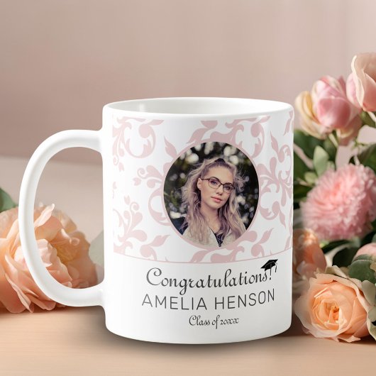 Gefeliciteerd Roze Rococo Afstudeerfoto Koffiemok