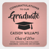 Gefeliciteerd Roze Rose Gold en zwart Afstuderen Vierkante Sticker (Voorkant)