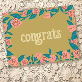 GEFELICITEERD Roze Rozen Frame Bloemstuk Aangepast Briefkaart