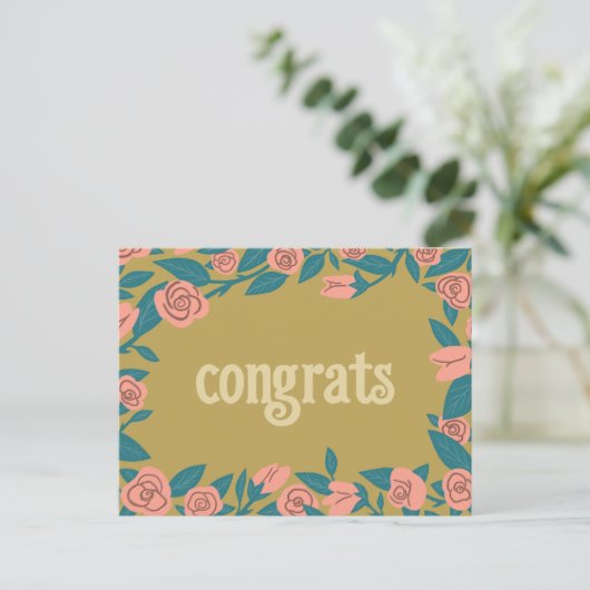 GEFELICITEERD Roze Rozen Lijst Bloemen Custom Briefkaart (Staand voorkant)