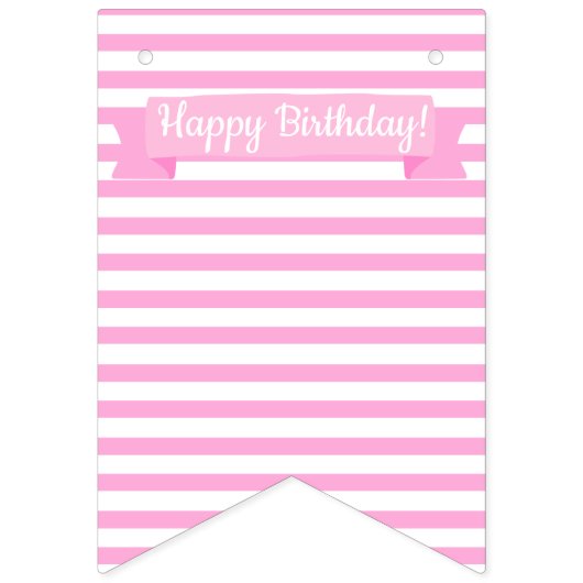 Gefeliciteerd! | roze Strepen & Harten Verjaardag Vlaggetjes (Eerste vlag)