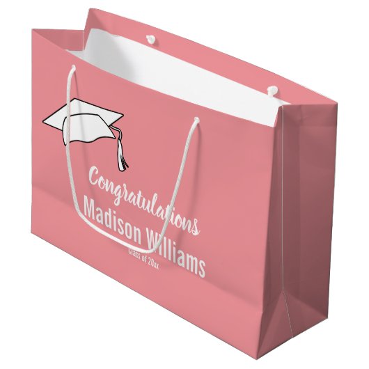 Gefeliciteerd Roze Witte Afstudeerders Naam Afstud Groot Cadeauzakje (Voorkant Gekanteld)