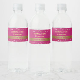 Gefeliciteerd Roze zwart Afstuderen Aangepast Waterfles Etiket