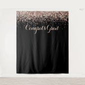 Gefeliciteerd Roze Zwart Glitters Glans Afstuderen Wandkleed (Voorkant)