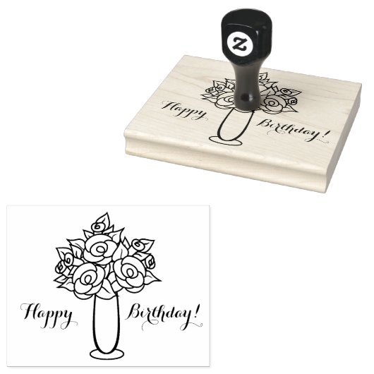 Gefeliciteerd, Rozenvaas, 4" x 5" Stempel (Gestempeld)