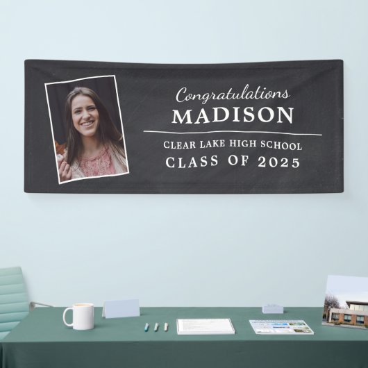 Gefeliciteerd Rustic Chalk Afstuderen Foto Spandoek (Beurs)