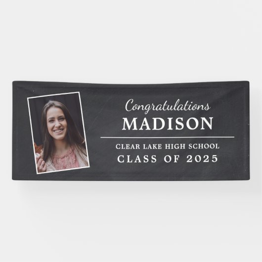 Gefeliciteerd Rustic Chalk Afstuderen Foto Spandoek (Horizontaal)