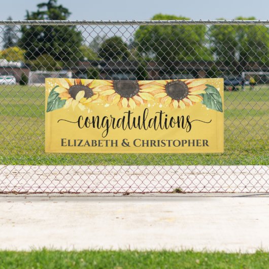 Gefeliciteerd Rustic Floral Zonnebloem Wedding Ba Spandoek (Insitu)