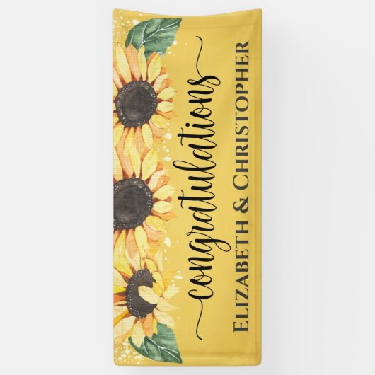 Gefeliciteerd Rustic Floral Zonnebloem Wedding Ba Spandoek (Verticaal)