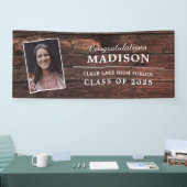 Gefeliciteerd Rustic Wood Afstuderen Foto Spandoek (Beurs)