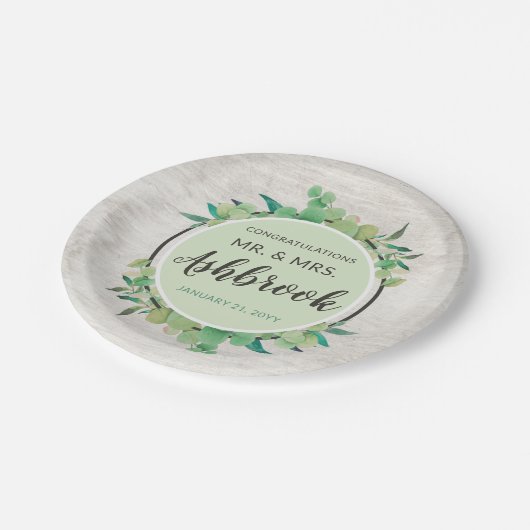 Gefeliciteerd Rustiek hout & Eucalyptus Botanical Papieren Bordje (Gekanteld)