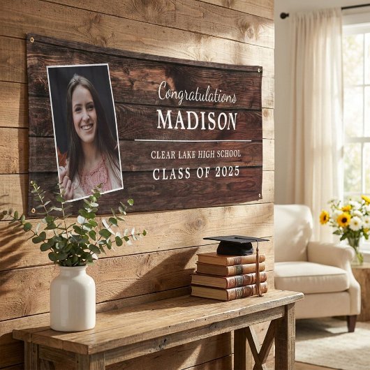 Gefeliciteerd Rustieke Hout Afstudeerfoto Spandoek