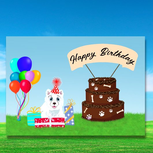 Gefeliciteerd Samoyed met Taart Kaart
