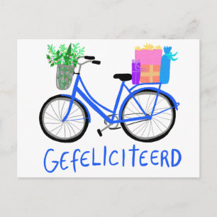 GEFELICITEERD Schattige Blauw Fiets Custom BDAY Briefkaart