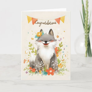 Gefeliciteerd Schattige Wolf Feestdagen Kaart
