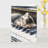 Gefeliciteerd | Schattigee kitten op pianotoetsen Kaart (Gele Bloem)