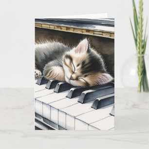 Gefeliciteerd Schattigee kitten op pianotoetsen Kaart