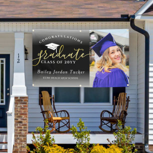 Gefeliciteerd Script Black Gold Photo Afstuderen Spandoek