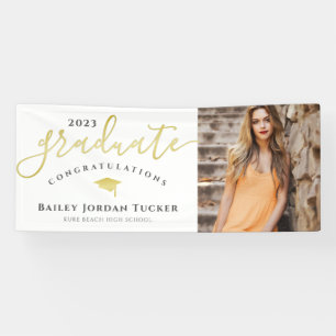 Gefeliciteerd Script Black Gold Photo Afstuderen Spandoek