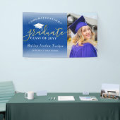 Gefeliciteerd Script Blue Gold Photo Afstuderen Spandoek (Beurs)