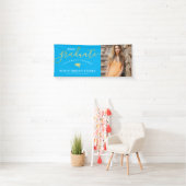 Gefeliciteerd Script Blue Gold Photo Afstuderen Spandoek (Insitu)