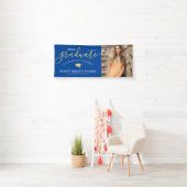 Gefeliciteerd Script Blue Gold Photo Afstuderen Spandoek (Insitu)