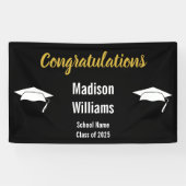 Gefeliciteerd Script Goud Zwart Wit Afstudeerder N Spandoek (Horizontaal)