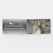 Gefeliciteerd Script Gray Ombre Foto Afstuderen Spandoek (Horizontaal)