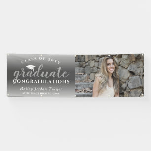 Gefeliciteerd Script Gray Ombre Foto Afstuderen Spandoek