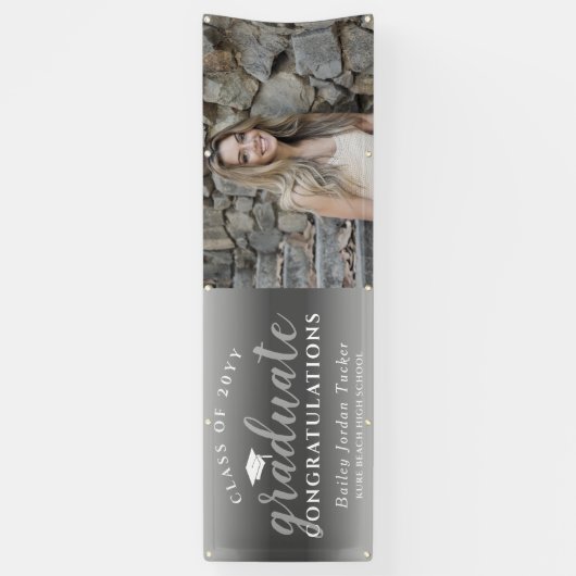 Gefeliciteerd Script Gray Ombre Foto Afstuderen Spandoek (Verticaal)