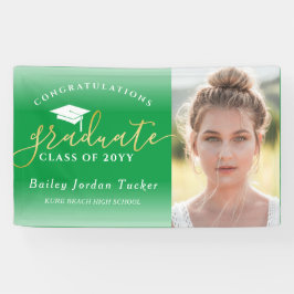 Gefeliciteerd Script Green Gold Photo Afstuderen Spandoek