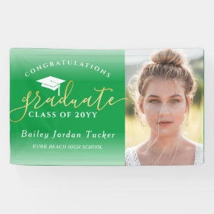 Gefeliciteerd Script Green Gold Photo Afstuderen Spandoek