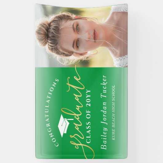 Gefeliciteerd Script Green Gold Photo Afstuderen Spandoek (Verticaal)