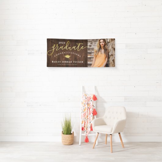 Gefeliciteerd Script Green Gold Photo Afstuderen Spandoek (Insitu)