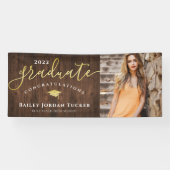 Gefeliciteerd Script Green Gold Photo Afstuderen Spandoek (Horizontaal)