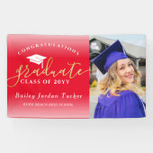 Gefeliciteerd Script Red Gold Photo Afstuderen Spandoek (Horizontaal)
