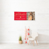Gefeliciteerd Script Red Gold Photo Afstuderen Spandoek (Insitu)